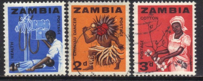 ZAMBIA SC# 4+5+6  **USED** 1964  1+2+3p   SEE SCAN