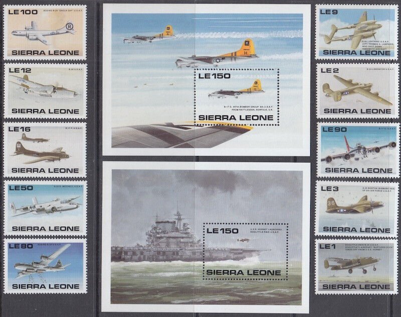 SIERRA LEONE Sc # 1172-83 CPL MNH SET of 10 + 2 S/S - WORLD WAR II AIRCRAFT