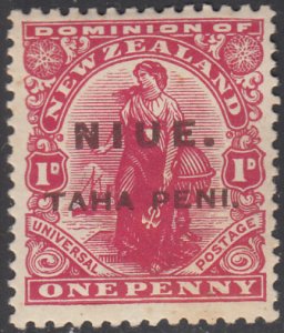 Niue 1917 MH Sc #19 SG #21 NIUE O/P on NZ 1p 'Commerce'