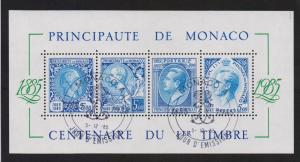 Monaco   #1500  cancelled  1985  first Monaco stamps sheet