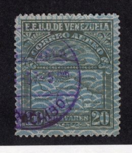 Venezuela 1932 20b greenish slate Map Airmail, Scott C40 used, value = $20.00