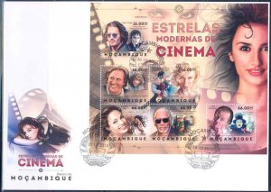 MOZAMBIQUE 2012 MODERN CINEMA MOVIE STARS SHEET OF 6 FDC