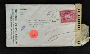 1942 Port Au Prince Haiti to New York City USA Censorship WWII Air Mail Cover