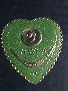 ​TONGA 1964 SC#138 GOLD REPLICA HEART SHAPE-LT.PINK-2 SHILLINGS-STAMP-MNH VF