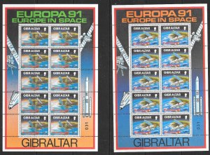 GIBRALTAR SG649/50 1991 EUROPE IN SPACE SHEETLETS MNH (m)