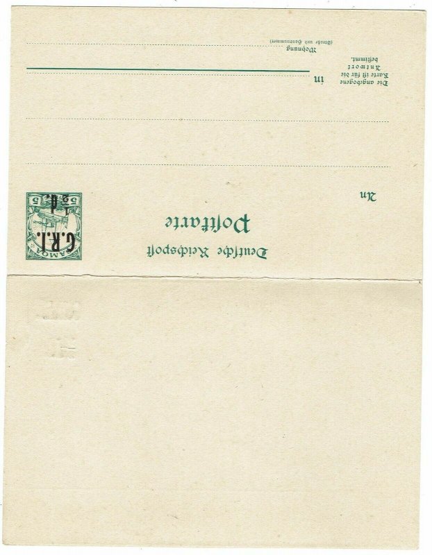 SAMOA 1914 GRI YACHT ½D DOUBLE REPLY POSTCARD