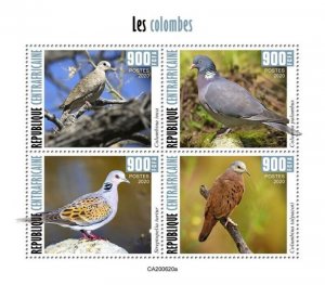 Central Africa - 2020 Doves, Inca, Pigeon - 4 Stamp Sheet - CA200620a