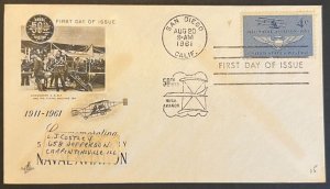 NAVAL AVIATION #1185 AUG 20 1961 SAN DIEGO CA FIRST DAY COVER (FDC) BX5