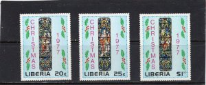 LIBERIA 1977 CHRISTMAS PAINTINGS SET OF 3 STAMPS MNH