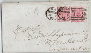 Great Britain 1873 2x 3d Victoria Transatlantic Letter FL Glasgow to Canada