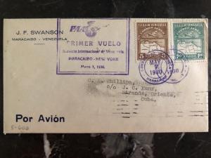 1930 Maracaibo Venezuela First Flight Registered cover FFC to New York USA