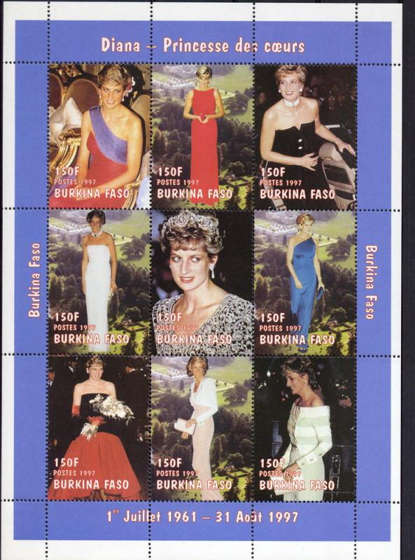 Burkina Faso 1997  Diana Princess  of Wales 2 Sheetlets (18) Sc# 1090A/1090K