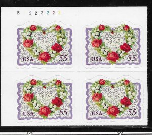 US#3275 $0.55 Victorian Love plate block of 4 (MNH) CV$4.40