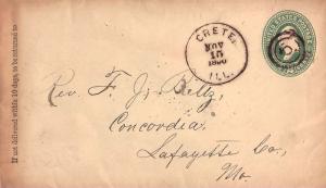 United States Illinois Crete 1890 target  Postal Stationery Envelope  Small o...