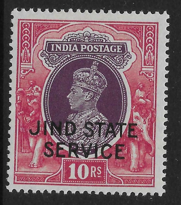 INDIA-JIND SGO72 1940 10r PURPLE & CLARET OFFICIAL MTD MINT