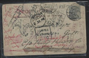 INDIA COVER (P1501BB) 1906 KE 3P ON PC INCREDIBLE POSTAL MARKINGS  WOW!! 