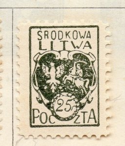 Lithuania (Central) 1920-21 Early Issue Fine Mint Hinged 25f. 074641 