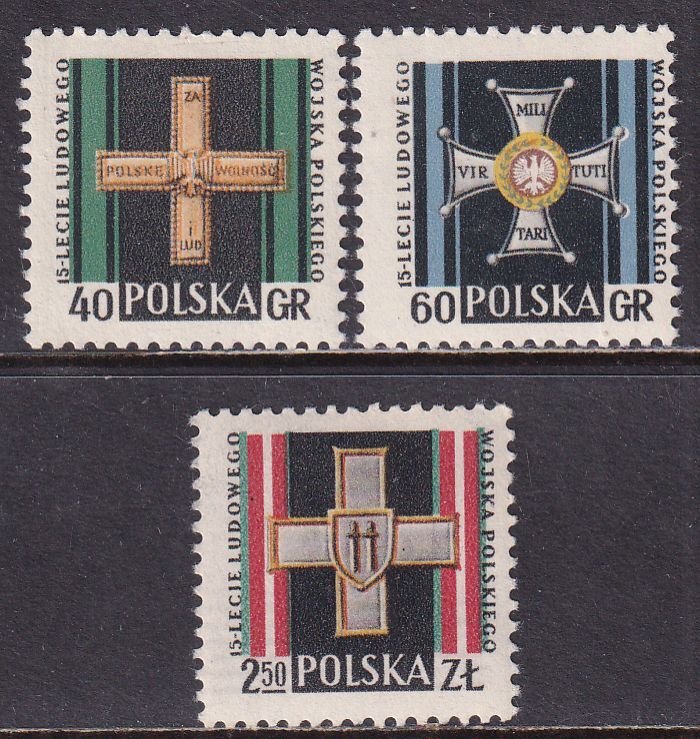 Poland 1958 Sc 823-5 Virtuli Militari Grunwald Partisan Cross Sputnik Stamp MNH