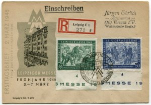 Germany LEIPZIG FAIR Registered FDC First Day Issue Cover 1948 Stamps Postage