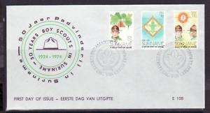 Suriname, Scott cat. B208-B210. 50th Scout Anniversary issue. First day cover. *