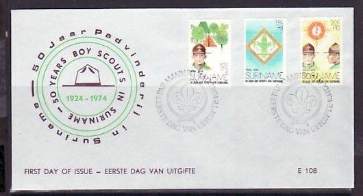 Suriname, Scott cat. B208-B210. 50th Scout Anniversary issue. First day cover. *