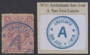 COSTA RICA 1892 RAILROAD TPO Sc 37 CHOICE AMBULANTE A SAN JOSE LIMON CANCEL 