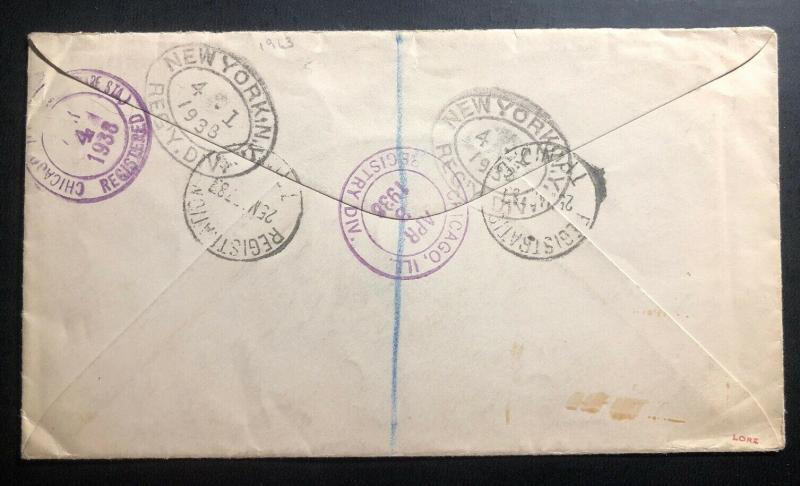 1938 Trinidad & Tobago Registered Cover To Chicago IL USA