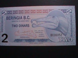 ​BERINGIA-2012-COLLECTIBLE-TWO-DINARS-DINOSAURS-UNC-POLYMER CURRENCY-VERY FINE