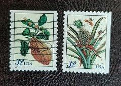 US  Scott # 3126-3127; Two used 32c Botanical Prints, 1997; F/VF centering