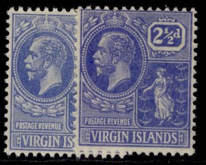 BRITISH VIRGIN ISLANDS GV SG93 + 95, 2½d SHADE VARIETIES, NH MINT. Cat £27.