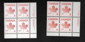 CANADA 2 DIFFERENT LR PLATE BLOCKS OF A (30 CENT) STAMPS SCOTT # 907 & 907II