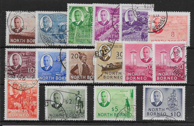 NORTH BORNEO SG356/70 1950-2 DEFINITIVE SET USED