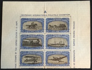 US *MH*1947 International Philatelic Exhibition NY Block of 6 folded w/selvage