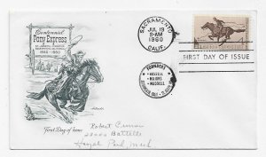 US 1154 (Me-4) 4c Pony Express Centennial on FDC Artmaster Cachet ECV $5.00