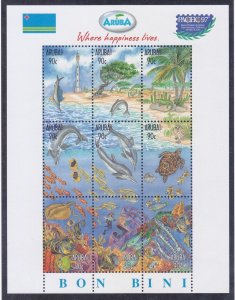 Aruba 150 MNH Pacific 97 Marine Life Souvenir Sheet of 9 Very Fine