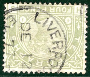 GB QV TELEGRAPH Stamp SG.T5wi 4d Sage-Green WMK INVERTED Very Rare Variety RBR77