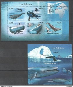 2011 Comoros Fauna Marine Life Whales Les Baleines Bl+Kb ** Uc211
