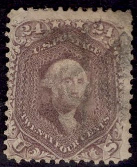 US Stamp #70 24c Red Lilac USED SCV $300. Light Cancel