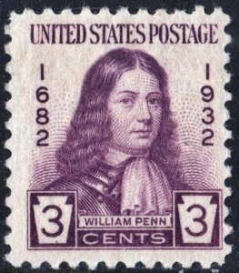 SC#724 3¢ William Penn Single (1932) MH