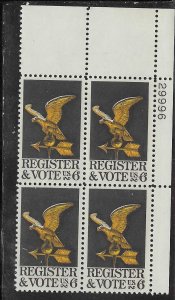 US #1344 6c Register to Vote Plate Block of 4 (MNH) CV $1.00