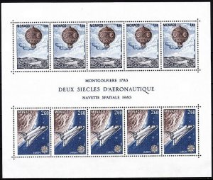 MONACO 1983 EUROPA: Inventions. Air Balloon, Space Shuttle. Souvenir sheet, MNH