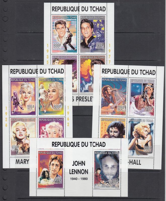 Chad Sc 656-670A MNH. 1996 Entertainers, 7 diff Souvenir Sheets 