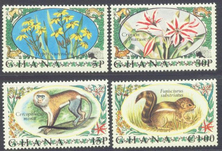 GHANA 450-53 MNH 1972 FLOWER & FAUNA CV $10.35