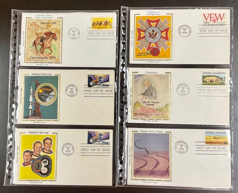 1974 35 Colorano Silk Cachets from #1505-1552  Topics, Skylab, Art, Minerals etc