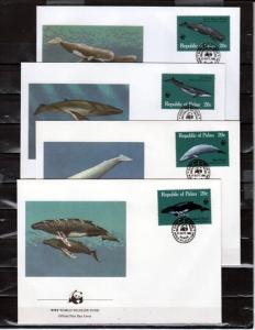 Palau Rep. Scott cat. 24-27. W.W.F issue showing Whales. 4 First day covers. ^