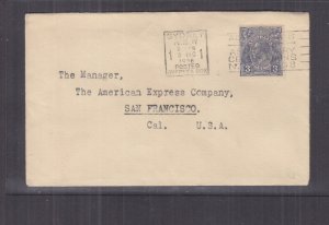 AUSTRALIA, 1936 Bank of NSW cover, KGV 3d., Sydney to USA.