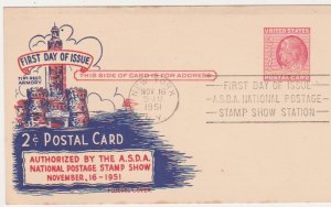 US Scott # UX38 FDC. 1951 2c Franklin Postal Card, scarce Fluegel Cachet