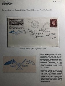 1937 Inverness Scotland Cover To Washington DC USA David MacBrayne Royal Route