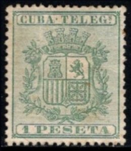 1875 Spanish Cuba Revenue 1 Peseta Coat Of Arms Telegraph Tax Stamp