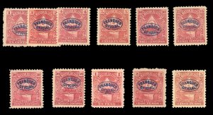 Nicaragua #O118-128 Cat$69.75, 1898 Officials, very lightly hinged, 2c and 1p...